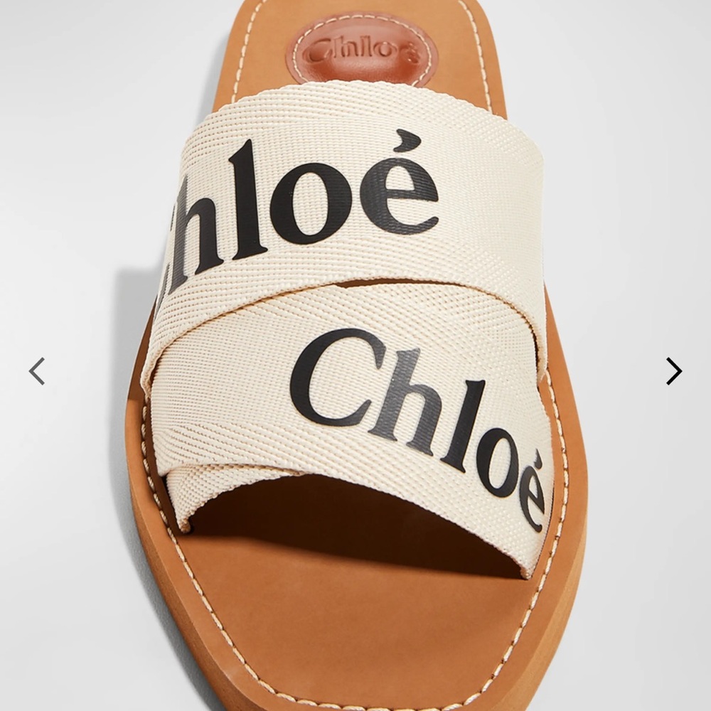 Chloé Woody Flat Logo Ribbon Slide Sandals (With Dust Bag)